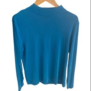 Ophelia Roe Mock Neck Basic Ribbed Blue Long Sleeve Top